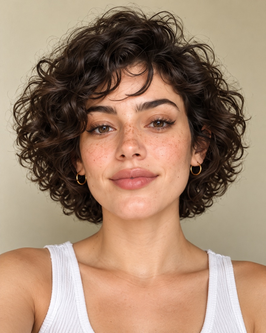 Sample selfie of a fictional woman with curly hair